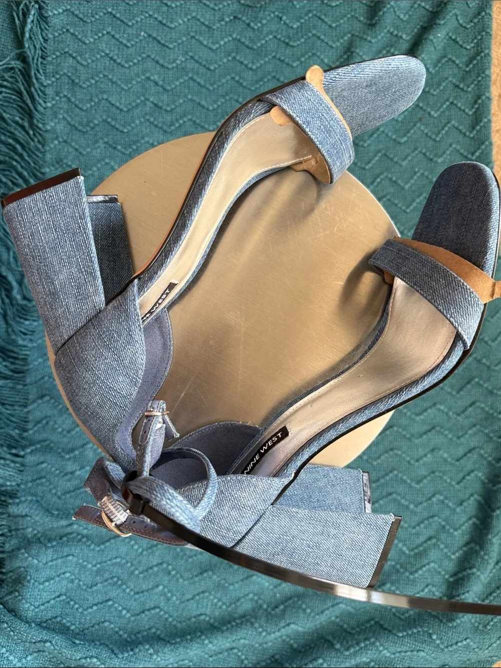 NWOT Nine West Denim Blue Ankle-Strap Heeled Sandals